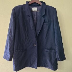 Vintage Pendleton Women's‎ Navy Blazer Jacket L Single Button Lined 100% Wool